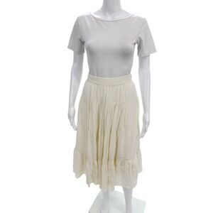 Loup Charmant Womens Peasant Ivory Boho Organic Cotton Midi Skirt Size S